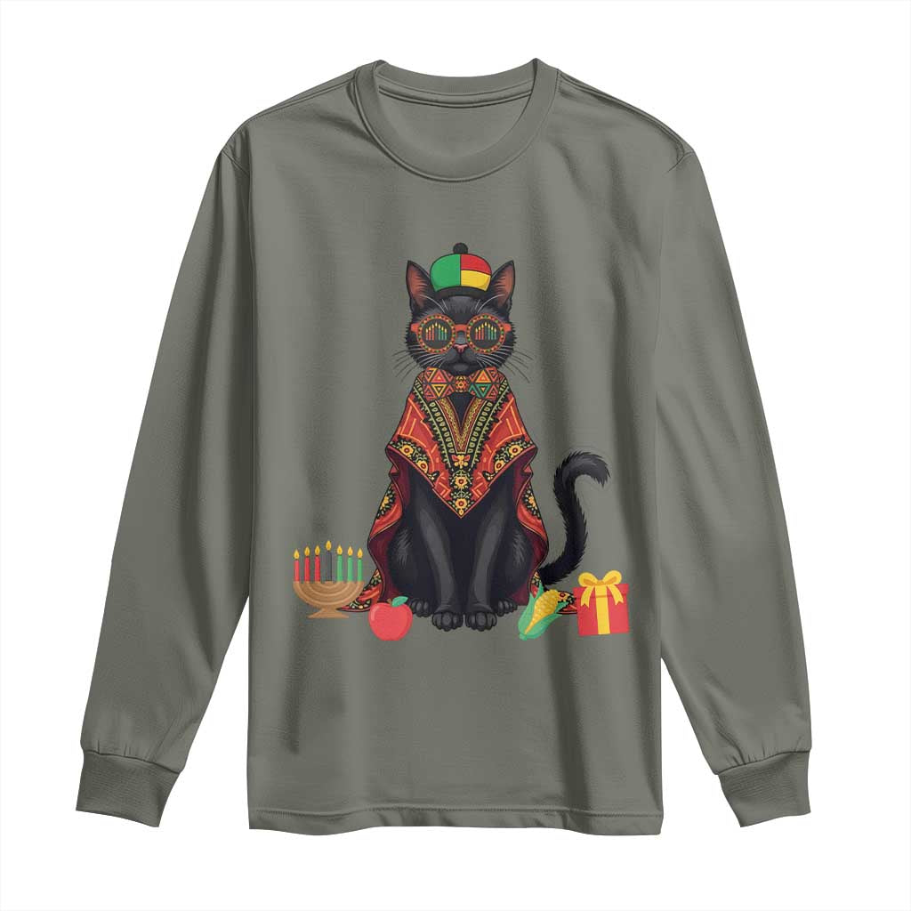Cute Kwanzaa Cat Dashiki Long Sleeve Shirt African Heritage Gift - Wonder Print Shop