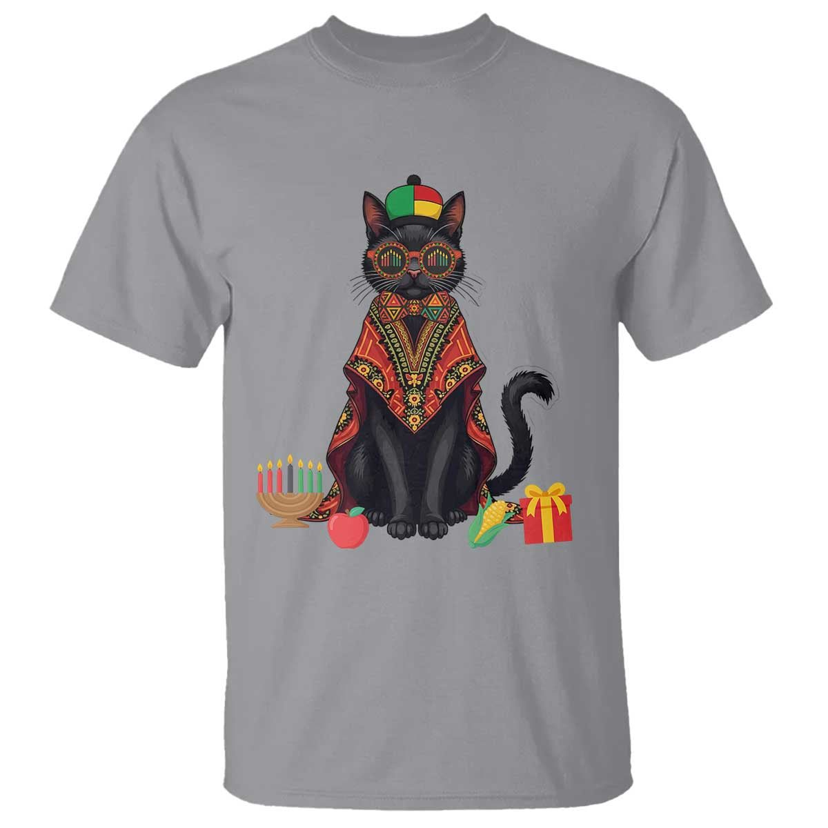 Cute Kwanzaa Cat Dashiki T Shirt African Heritage Gift - Wonder Print Shop