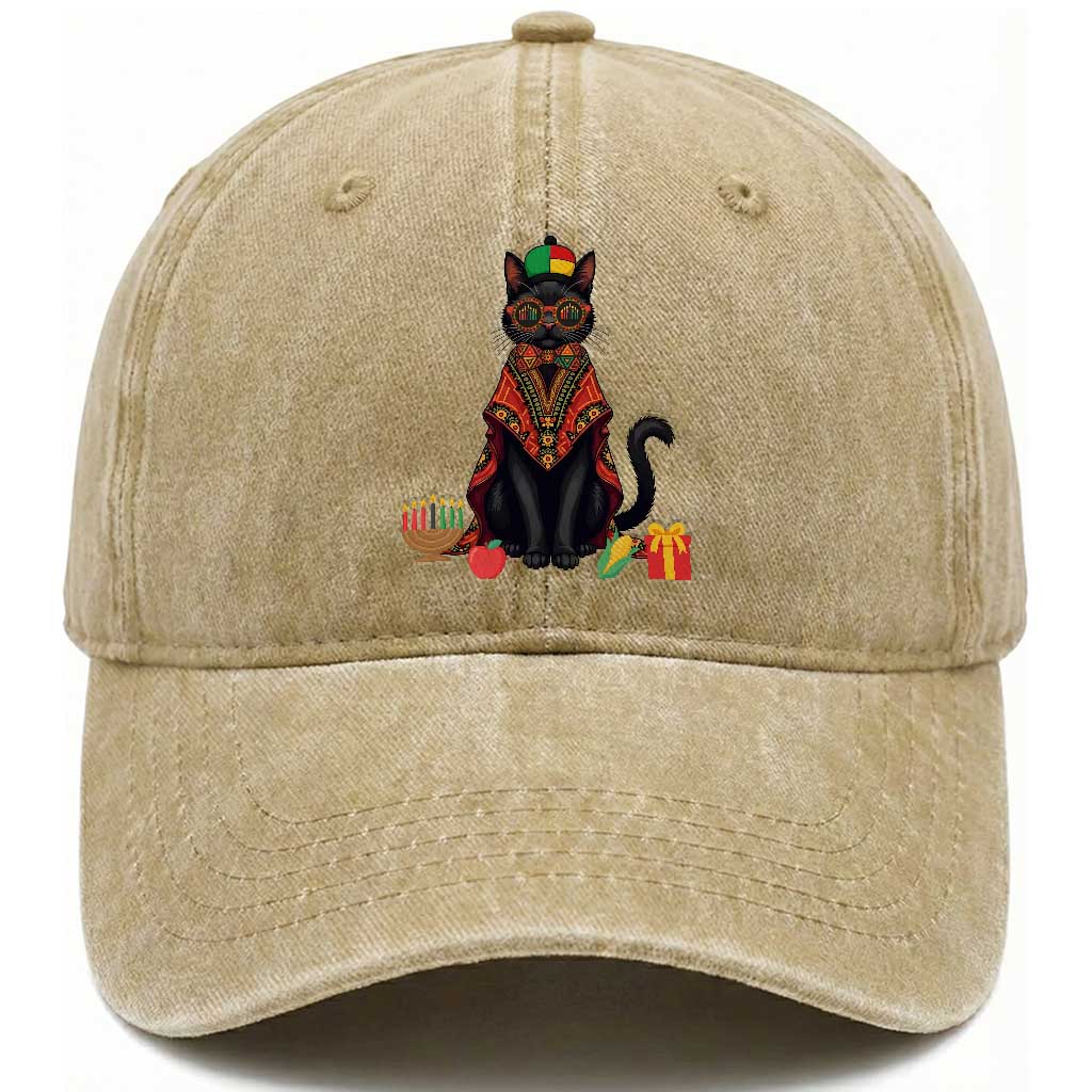 Cute Kwanzaa Cat Dashiki Washed Cotton Baseball Cap African Heritage Gift