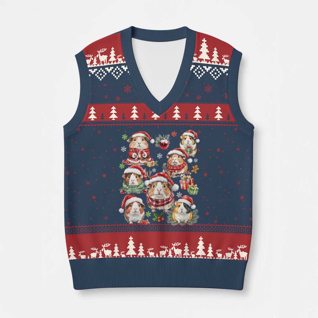 Funny Santa Cavy Squad V-Neck Knit Sweater Vest Xmas Guinea Pig Gift - Wonder Print Shop