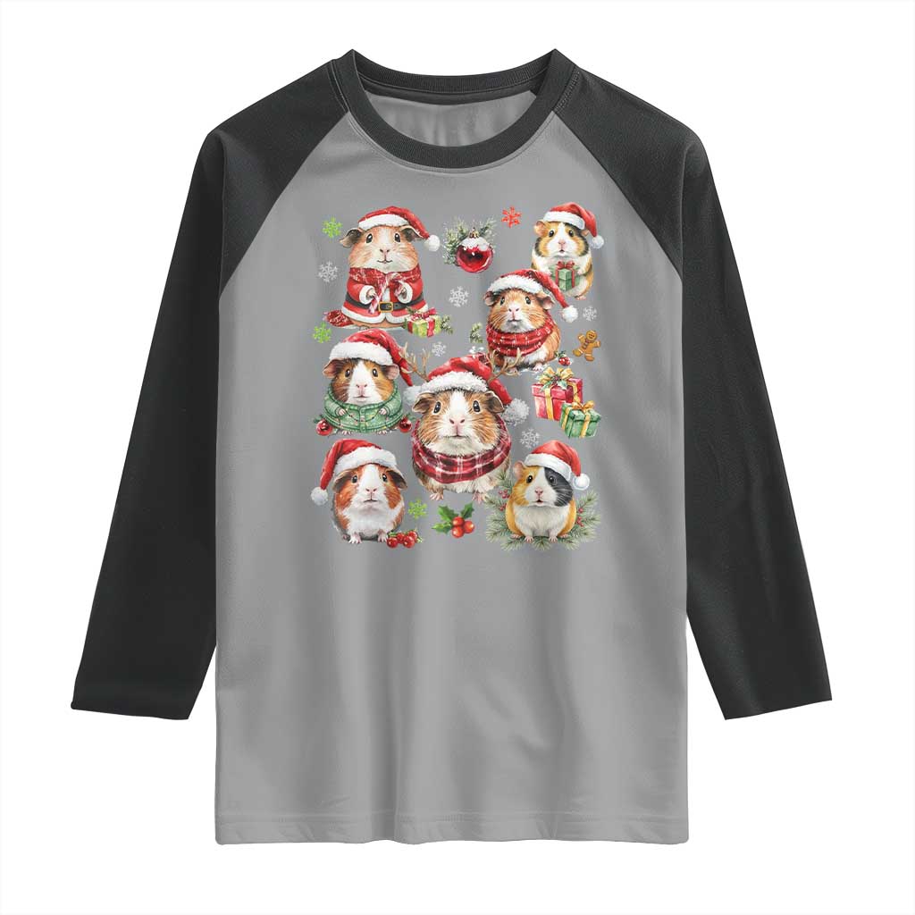 Funny Santa Cavy Squad Raglan Shirt Christmas Guinea Pig Gift - Wonder Print Shop