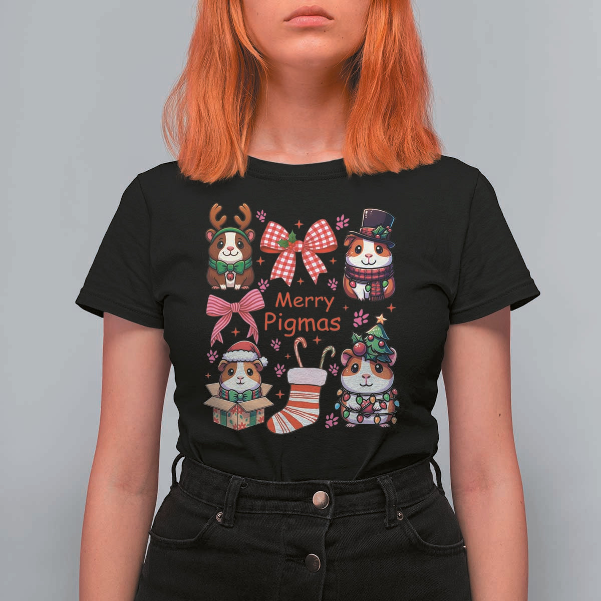 Merry Pigmas T Shirt For Women Funny Guinea Pig Cavy Lover Holiday Gift - Wonder Print Shop