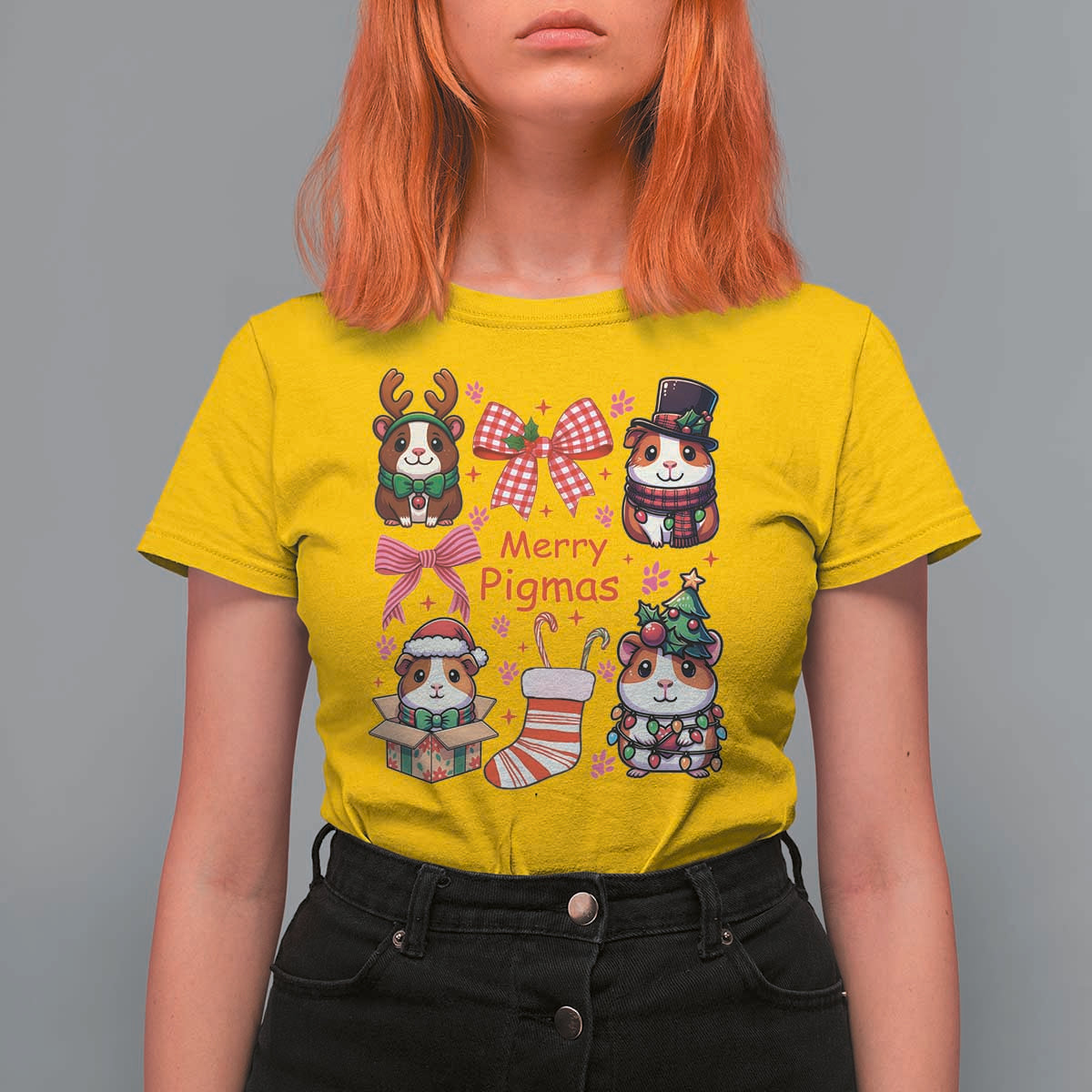 Merry Pigmas T Shirt For Women Funny Guinea Pig Cavy Lover Holiday Gift - Wonder Print Shop
