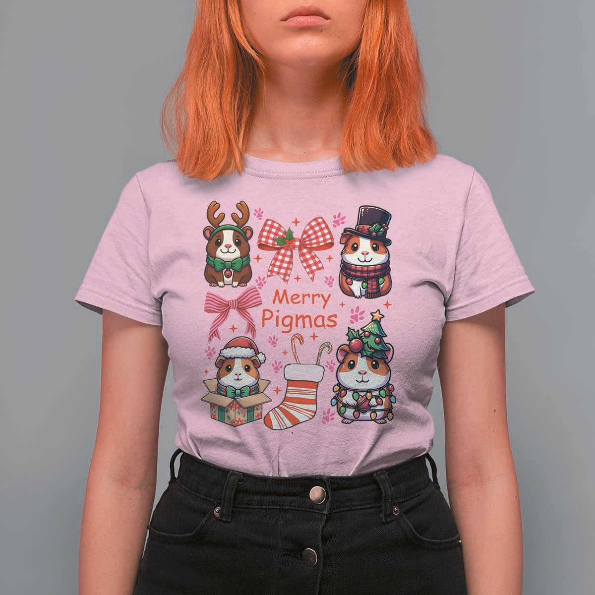 Merry Pigmas T Shirt For Women Funny Guinea Pig Cavy Lover Holiday Gift - Wonder Print Shop