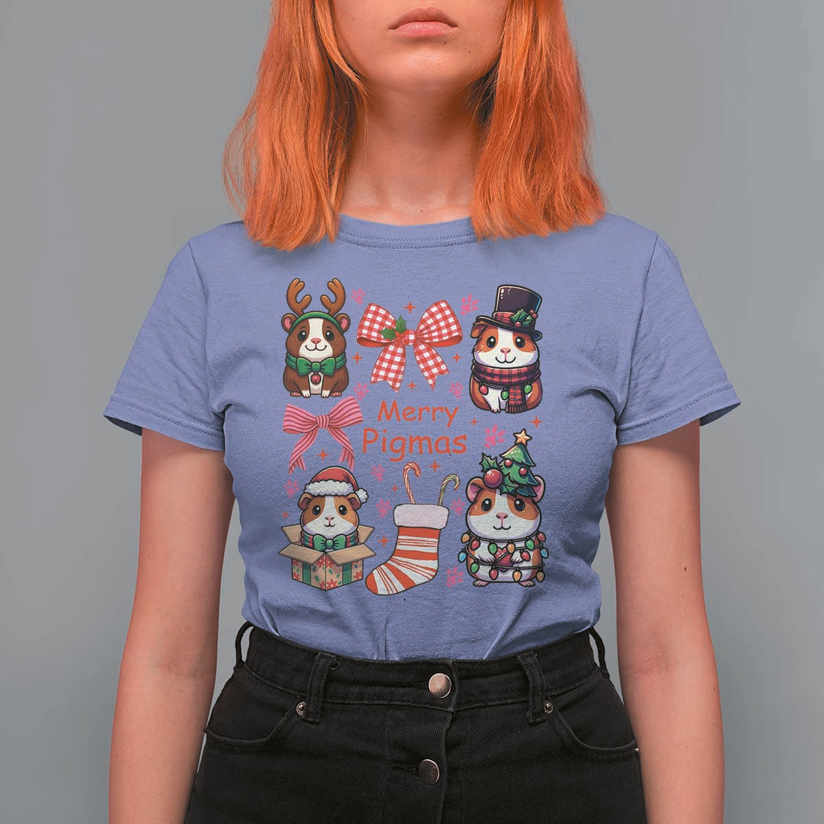 Merry Pigmas T Shirt For Women Funny Guinea Pig Cavy Lover Holiday Gift - Wonder Print Shop