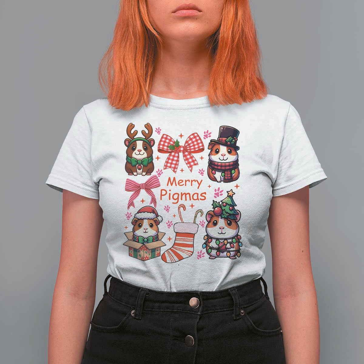 Merry Pigmas T Shirt For Women Funny Guinea Pig Cavy Lover Holiday Gift - Wonder Print Shop