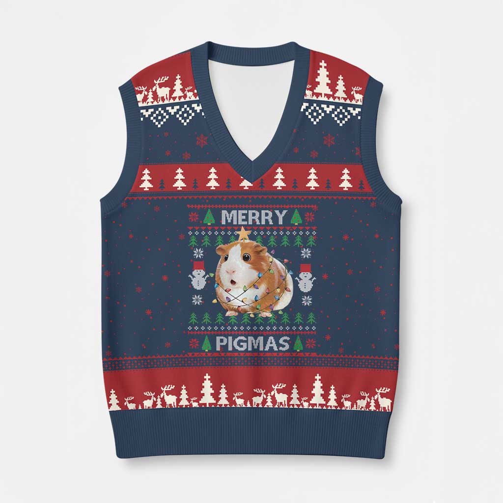 Merry Pigmas Ugly Xmas V-Neck Knit Sweater Vest Guinea Pig Lover - Wonder Print Shop