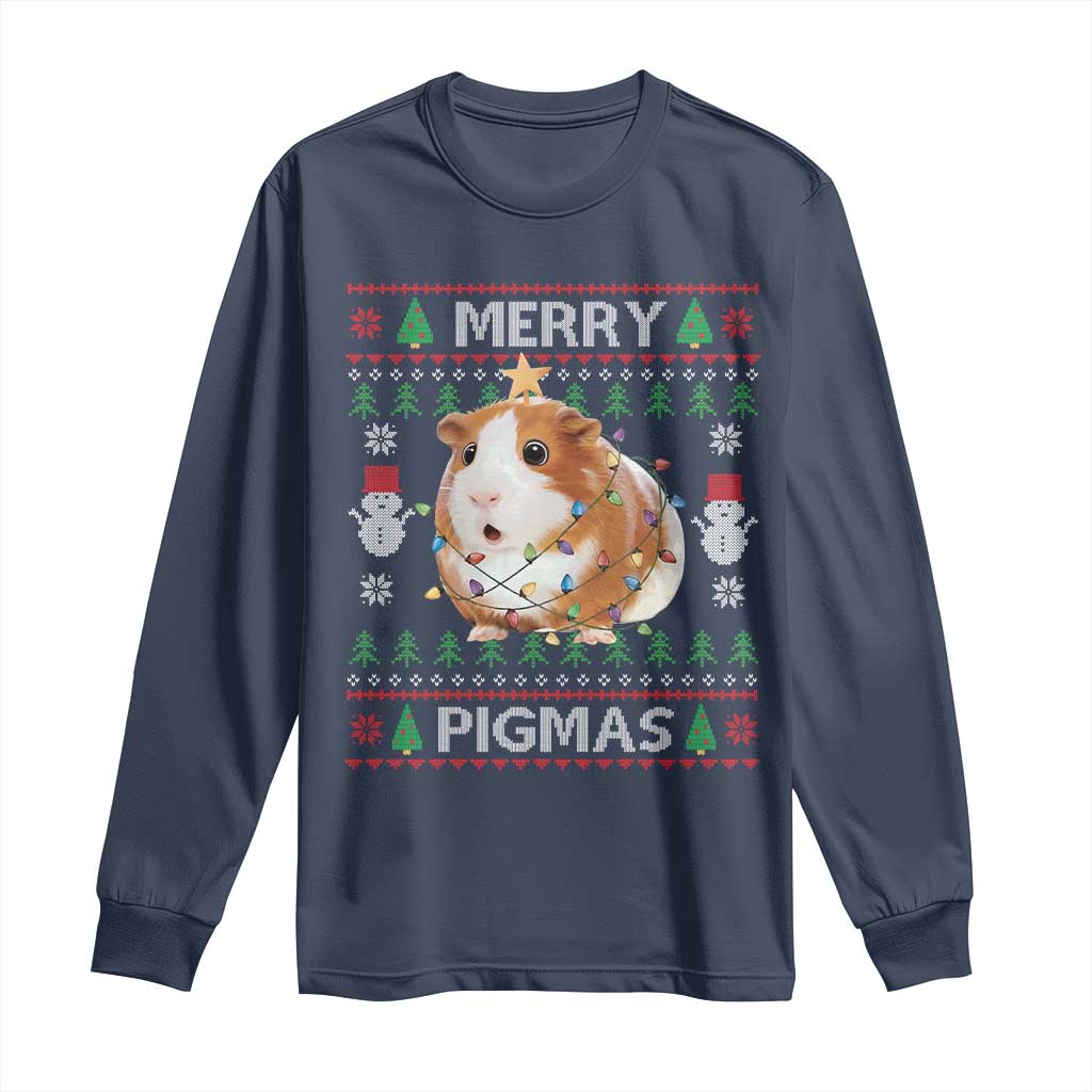 Merry Pigmas Ugly Christmas Long Sleeve Shirt Guinea Pig Lover - Wonder Print Shop