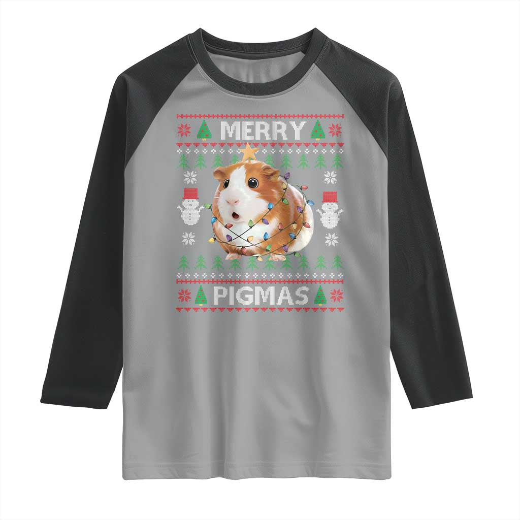 Merry Pigmas Ugly Christmas Raglan Shirt Guinea Pig Lover - Wonder Print Shop