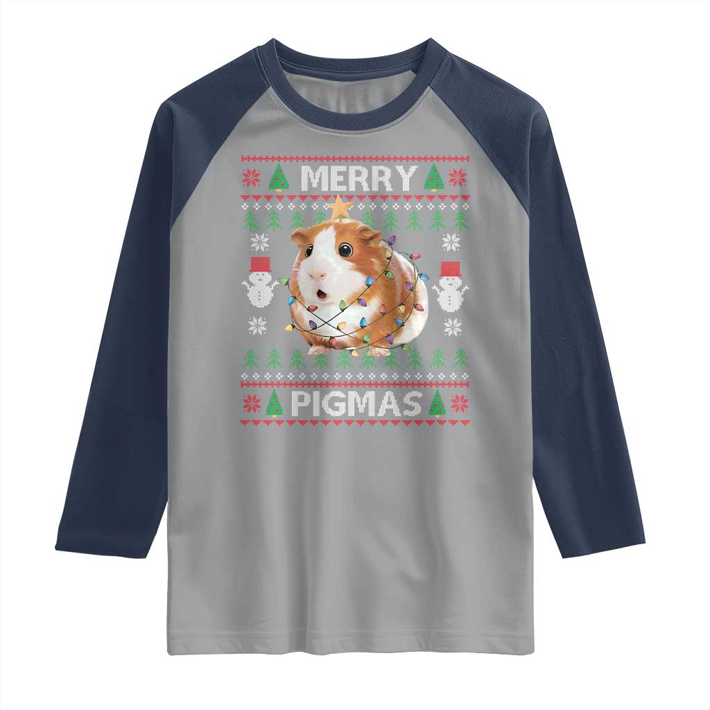 Merry Pigmas Ugly Christmas Raglan Shirt Guinea Pig Lover - Wonder Print Shop