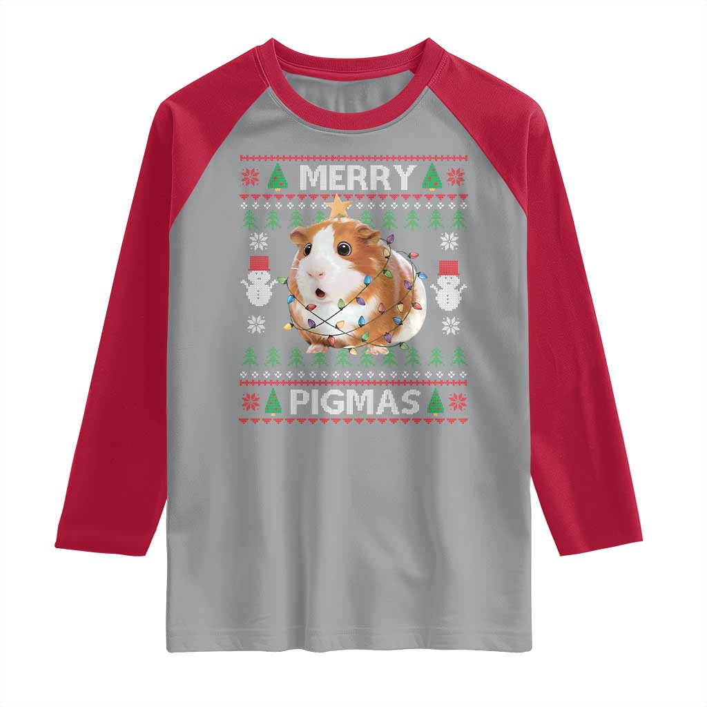 Merry Pigmas Ugly Christmas Raglan Shirt Guinea Pig Lover - Wonder Print Shop