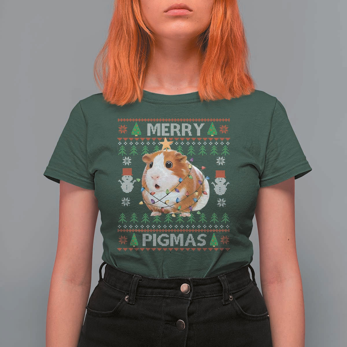 Merry Pigmas Ugly Christmas T Shirt For Women Guinea Pig Lover - Wonder Print Shop