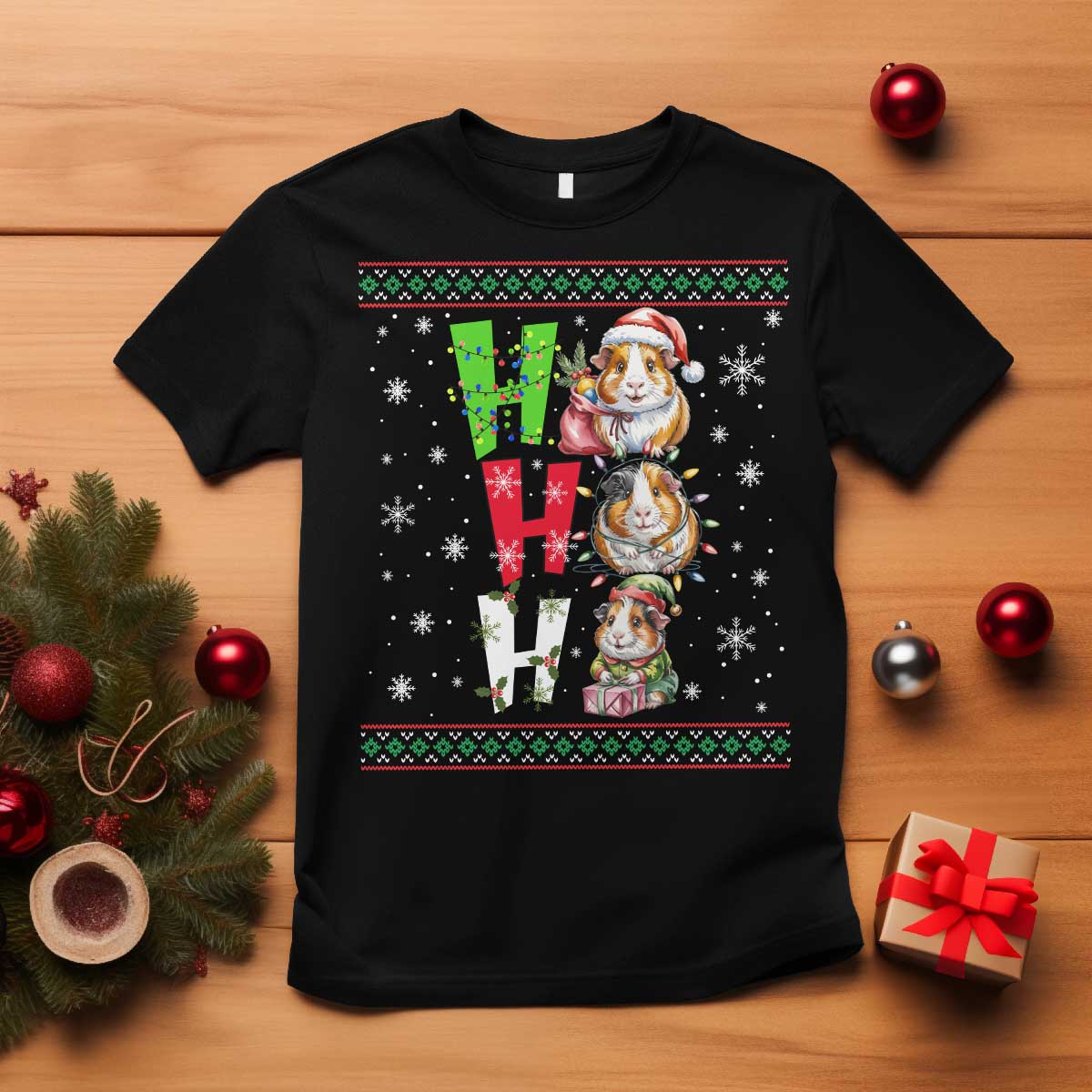 Funny Guinea Pig Ho Ho Ho Ugly Christmas Sweater T Shirt Cute Pet Lover - Wonder Print Shop