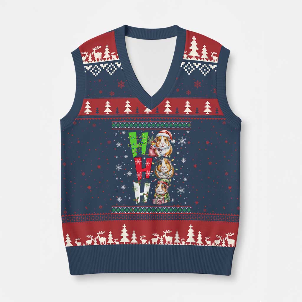 Funny Guinea Pig Ho Ho Ho Ugly Xmas Sweater V-Neck Knit Sweater Vest Cute Pet Lover - Wonder Print Shop