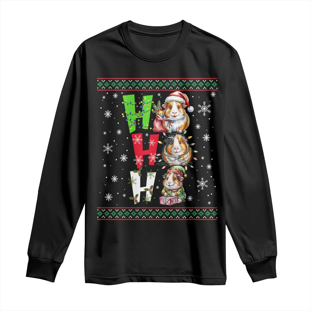 Funny Guinea Pig Ho Ho Ho Ugly Christmas Sweater Long Sleeve Shirt Cute Pet Lover - Wonder Print Shop