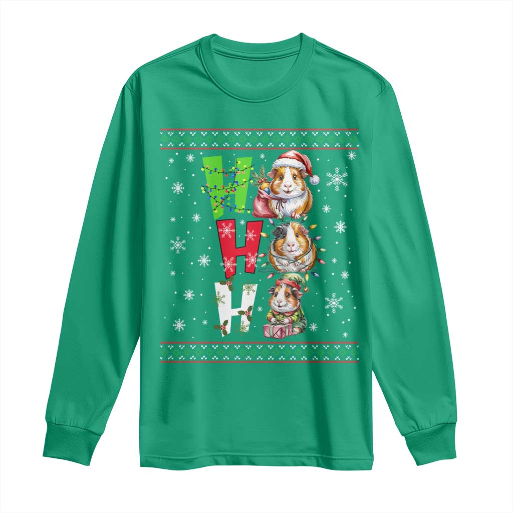 Funny Guinea Pig Ho Ho Ho Ugly Christmas Sweater Long Sleeve Shirt Cute Pet Lover - Wonder Print Shop