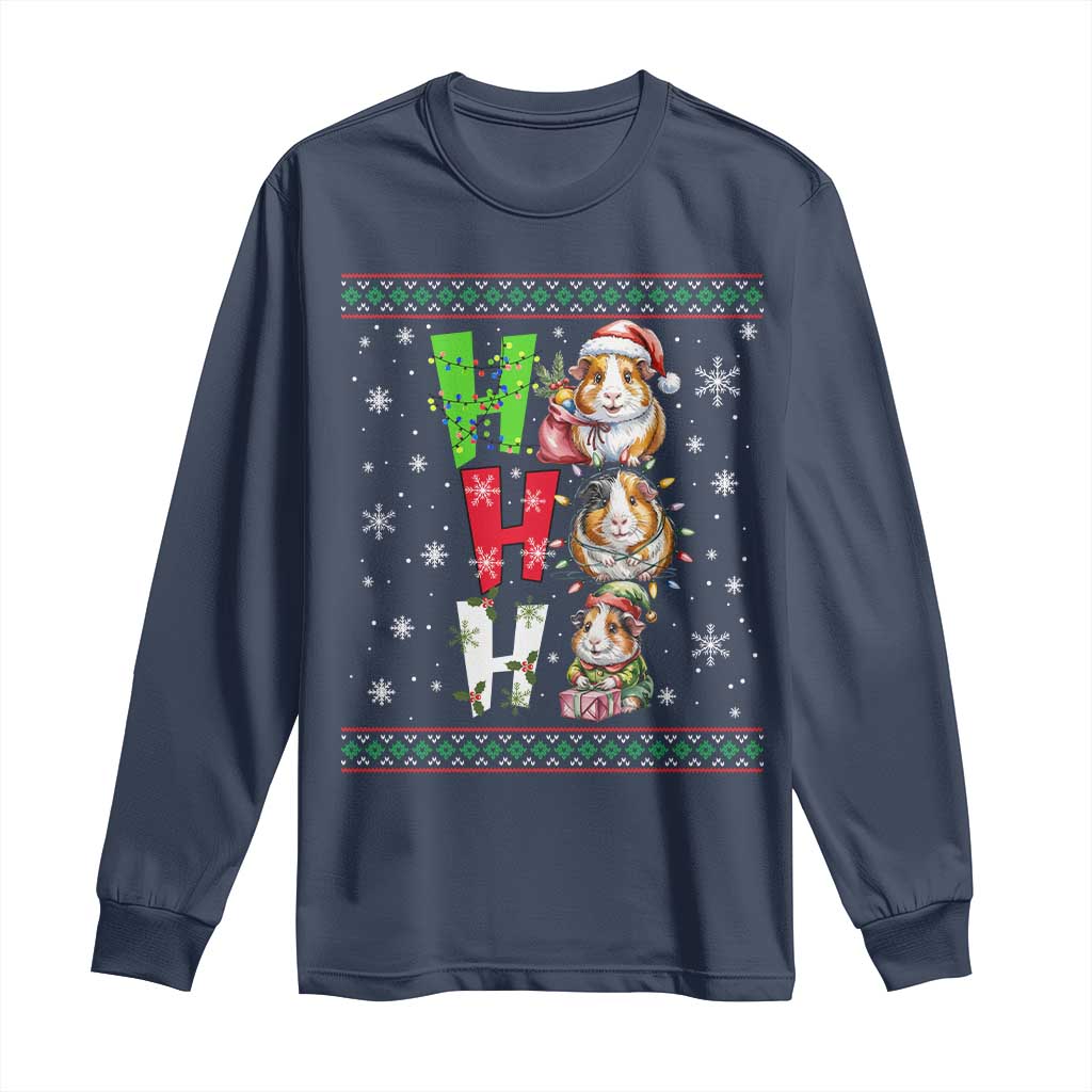 Funny Guinea Pig Ho Ho Ho Ugly Christmas Sweater Long Sleeve Shirt Cute Pet Lover - Wonder Print Shop