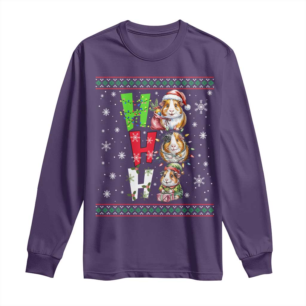 Funny Guinea Pig Ho Ho Ho Ugly Christmas Sweater Long Sleeve Shirt Cute Pet Lover - Wonder Print Shop