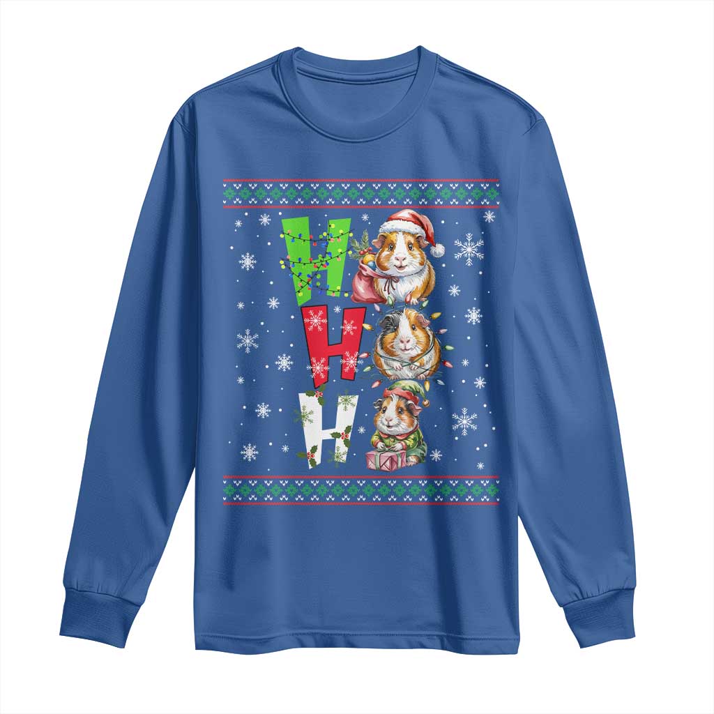 Funny Guinea Pig Ho Ho Ho Ugly Christmas Sweater Long Sleeve Shirt Cute Pet Lover - Wonder Print Shop