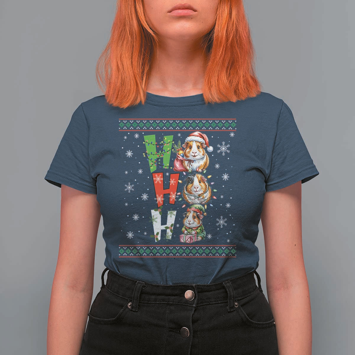 Funny Guinea Pig Ho Ho Ho Ugly Christmas Sweater T Shirt For Women Cute Pet Lover - Wonder Print Shop