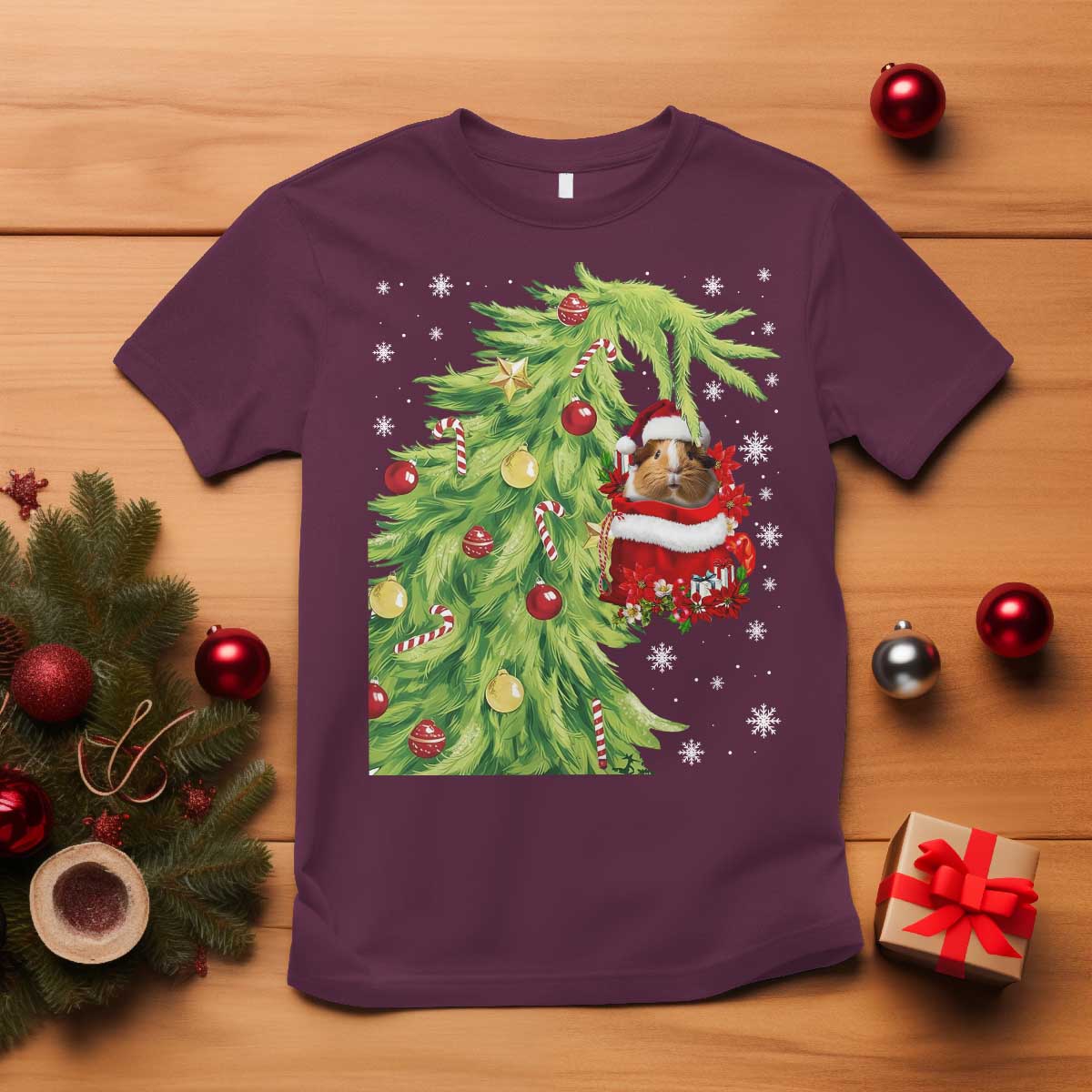 Funny Christmas Guinea In Green Hand Naughty T Shirt Cute Pet Lover Gift - Wonder Print Shop