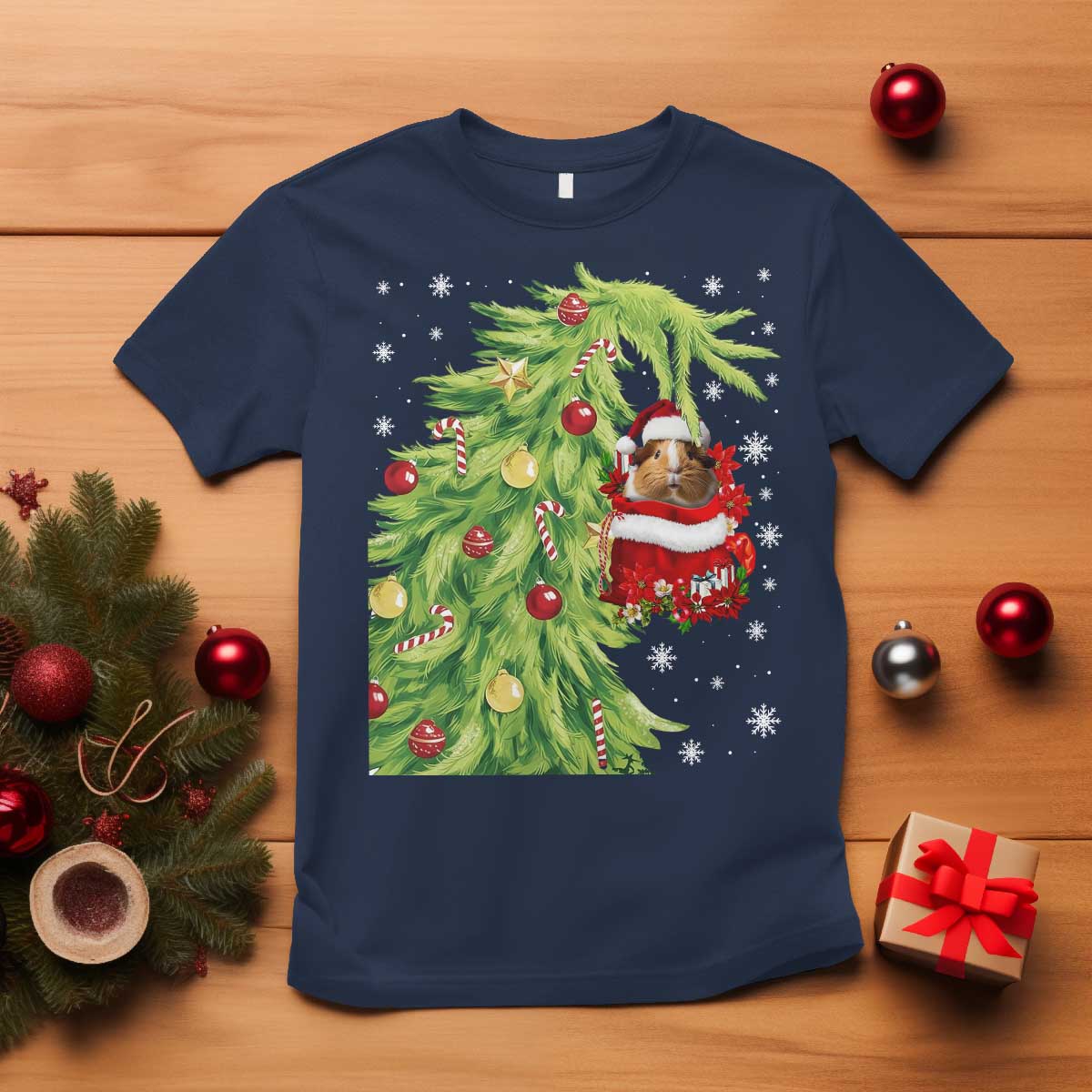Funny Christmas Guinea In Green Hand Naughty T Shirt Cute Pet Lover Gift - Wonder Print Shop