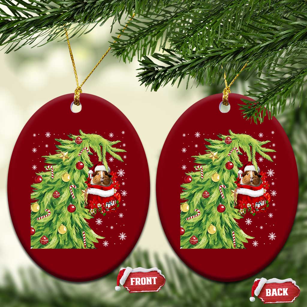 Funny Christmas Guinea In Green Hand Naughty Ceramic Ornament Cute Pet Lover Gift - Wonder Print Shop