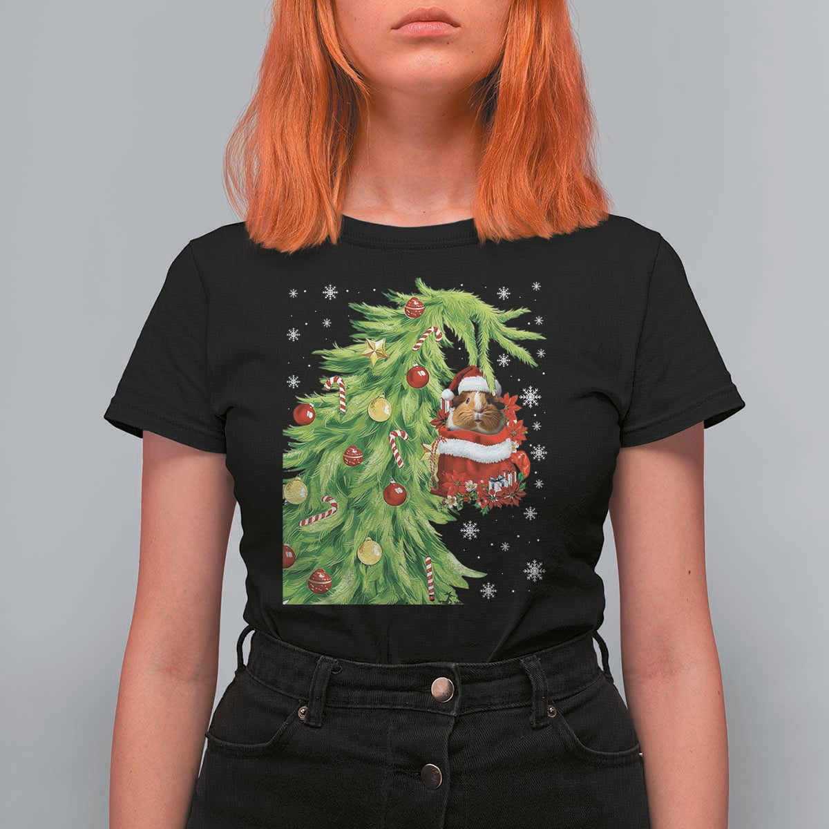 Funny Christmas Guinea In Green Hand Naughty T Shirt For Women Cute Pet Lover Gift - Wonder Print Shop