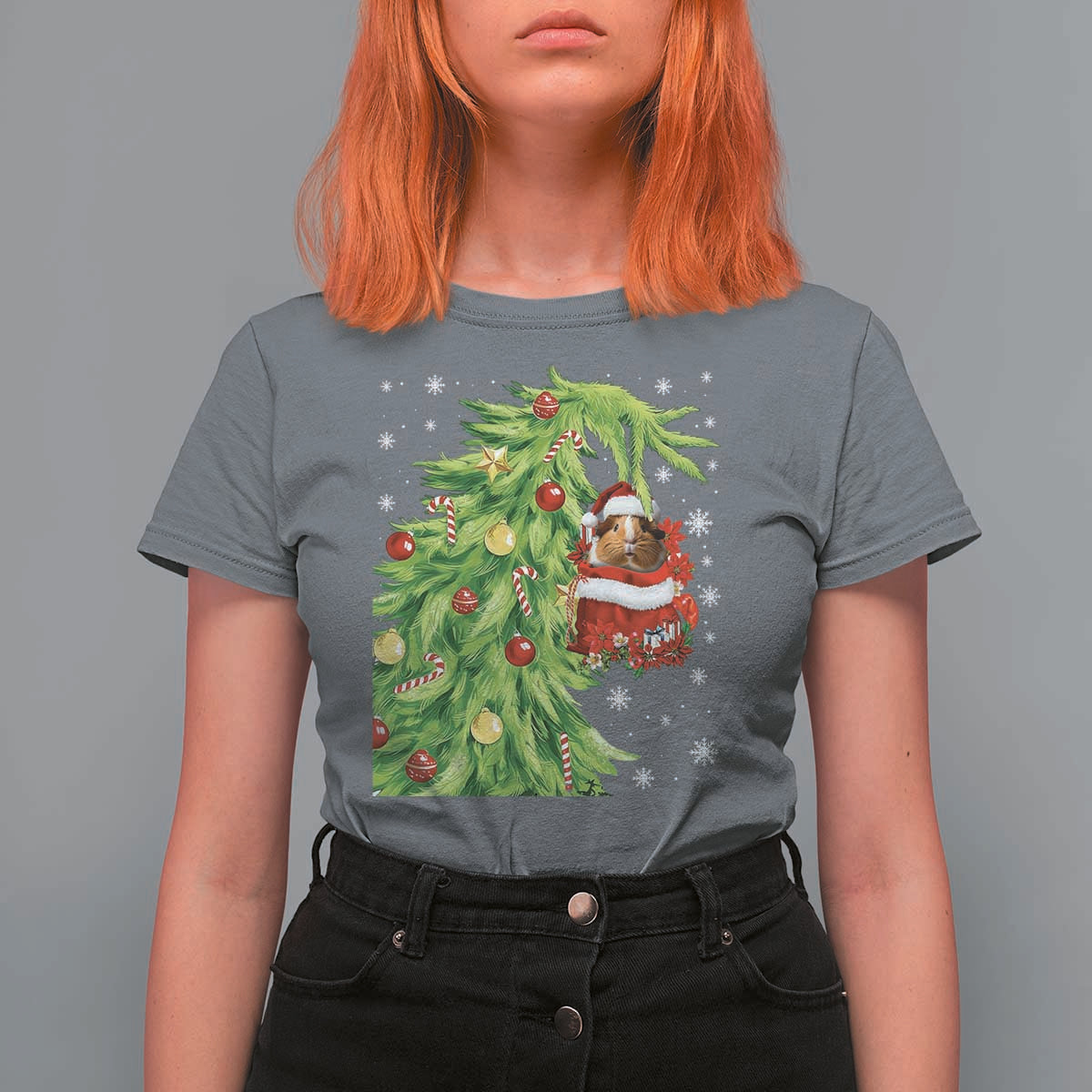 Funny Christmas Guinea In Green Hand Naughty T Shirt For Women Cute Pet Lover Gift - Wonder Print Shop