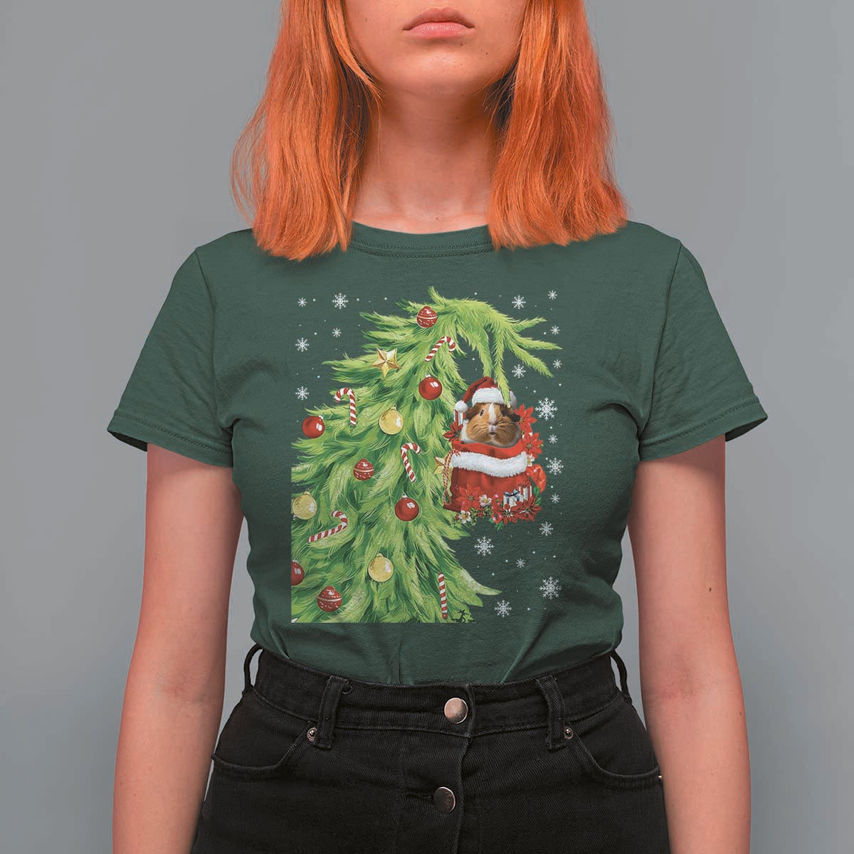 Funny Christmas Guinea In Green Hand Naughty T Shirt For Women Cute Pet Lover Gift - Wonder Print Shop