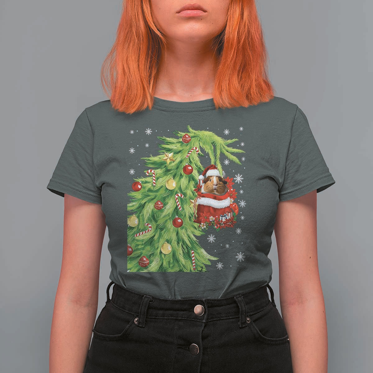 Funny Christmas Guinea In Green Hand Naughty T Shirt For Women Cute Pet Lover Gift - Wonder Print Shop
