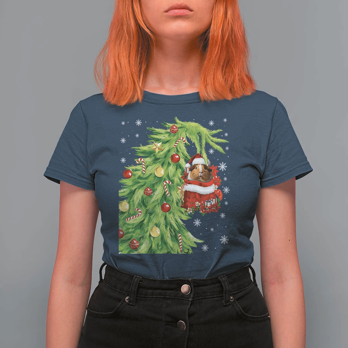 Funny Christmas Guinea In Green Hand Naughty T Shirt For Women Cute Pet Lover Gift - Wonder Print Shop