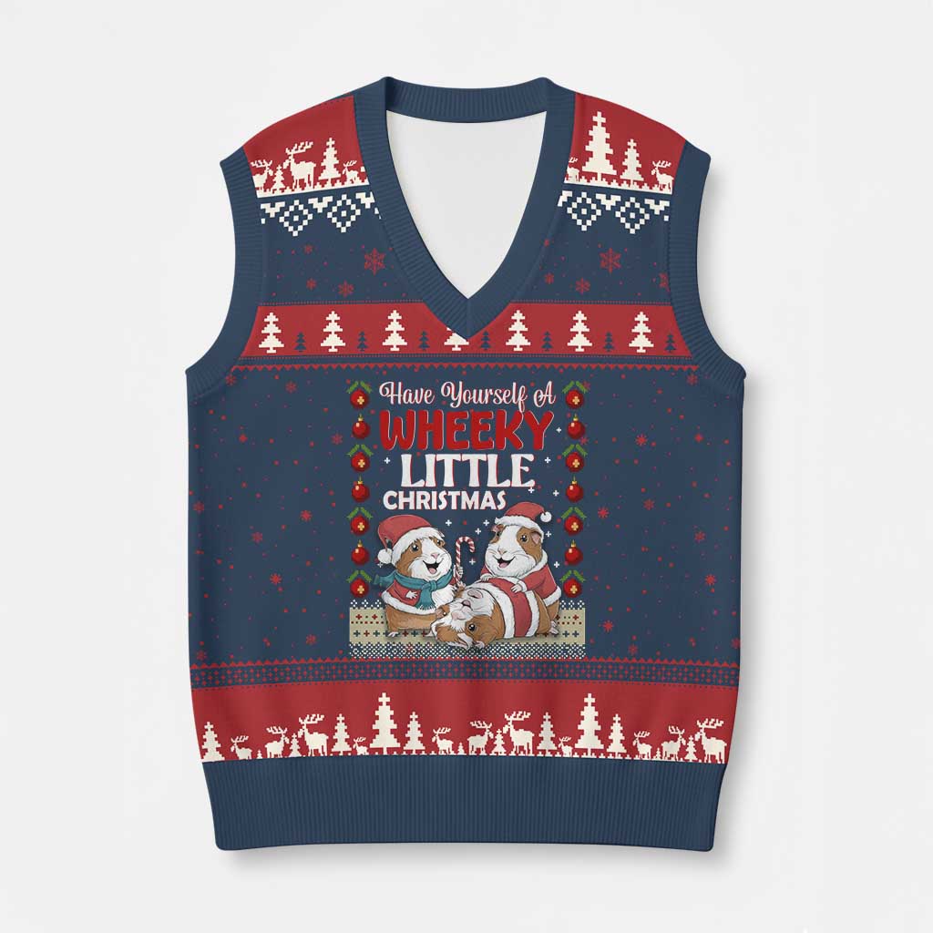 Have Yourself A Wheeky Little Xmas V-Neck Knit Sweater Vest Funny Guinea Pig Lover - Wonder Print Shop
