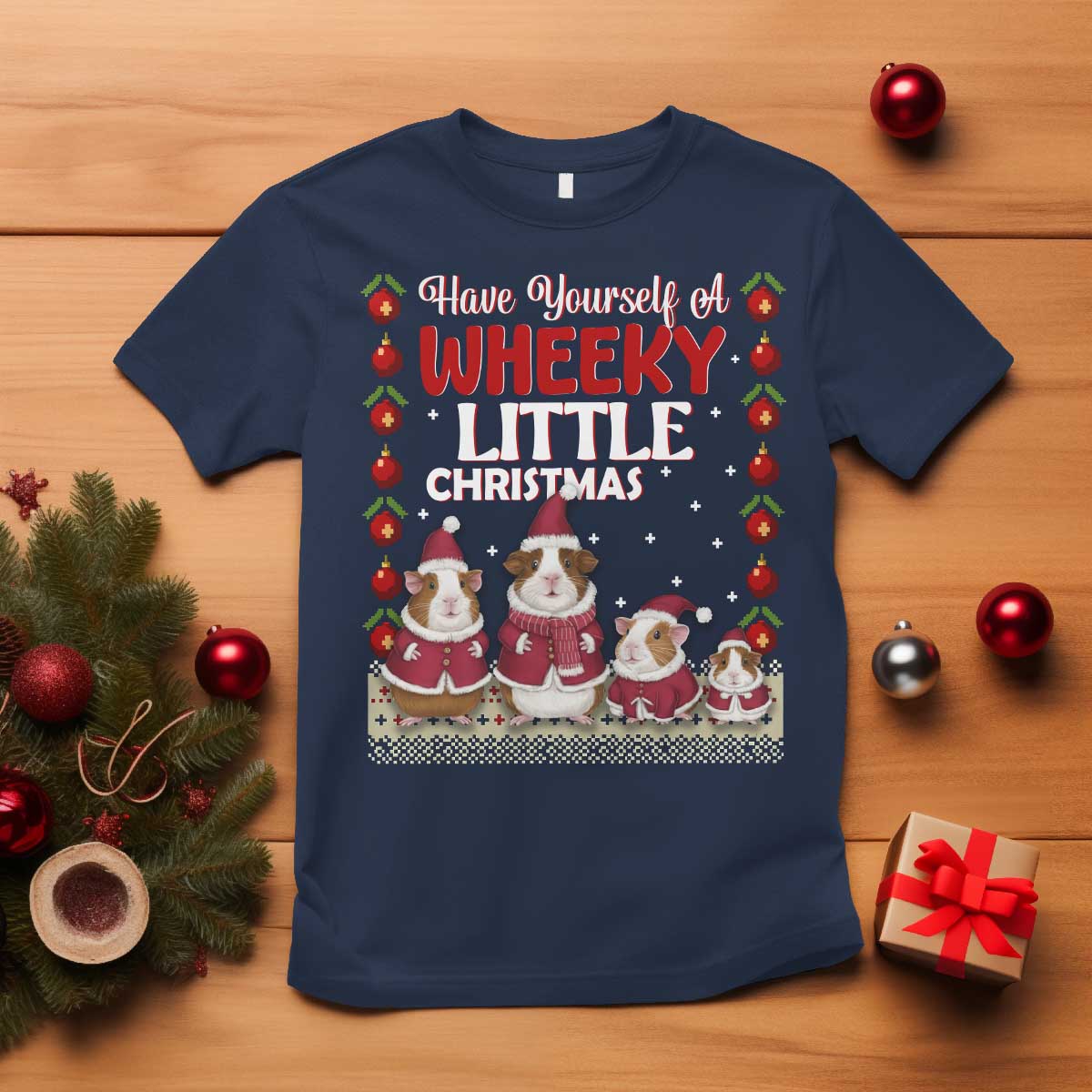 Christmas Guinea Pig Lover T Shirt Have Yourself A Wheeky Little - Wonder Print Shop