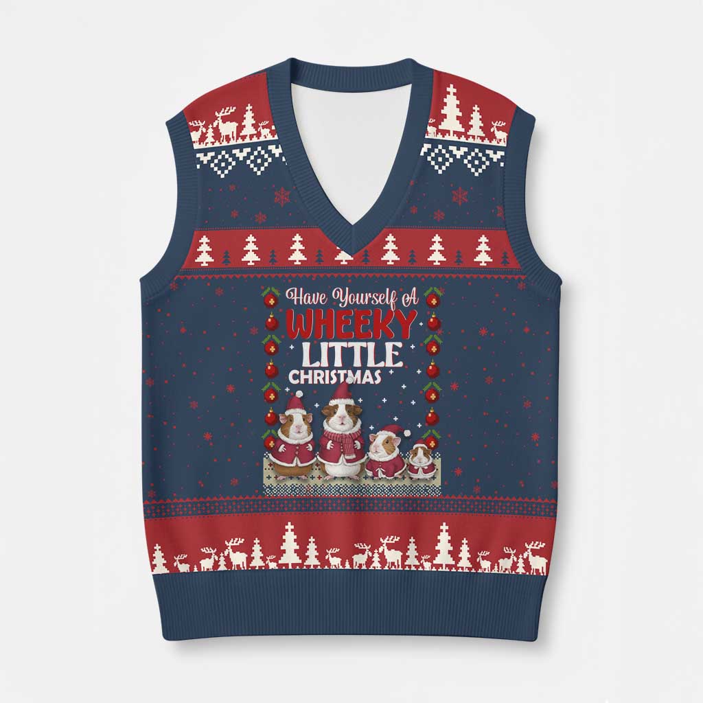 Christmas Guinea Pig Lover V-Neck Knit Sweater Vest Have Yourself A Wheeky Little - Wonder Print Shop