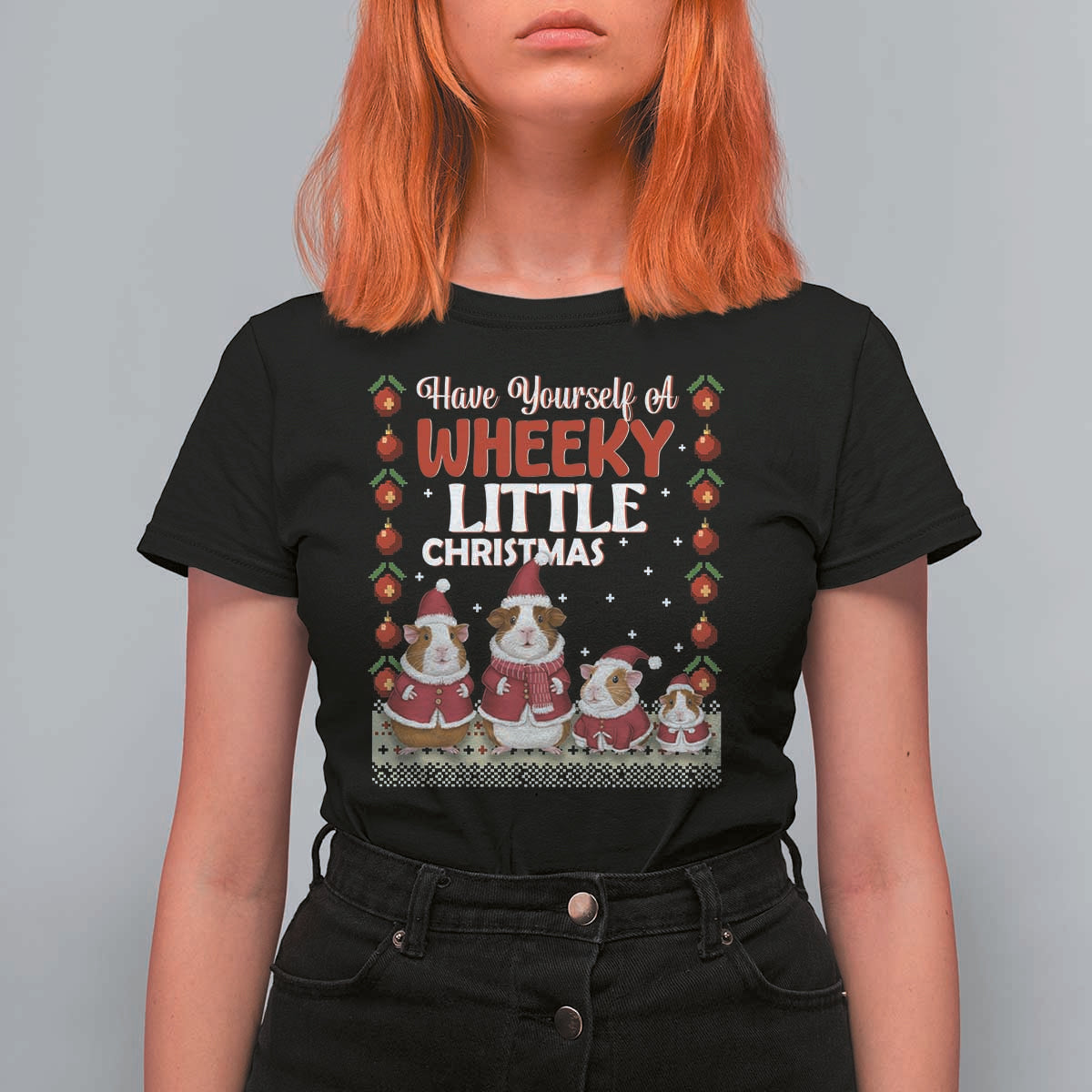 Christmas Guinea Pig Lover T Shirt For Women Have Yourself A Wheeky Little - Wonder Print Shop