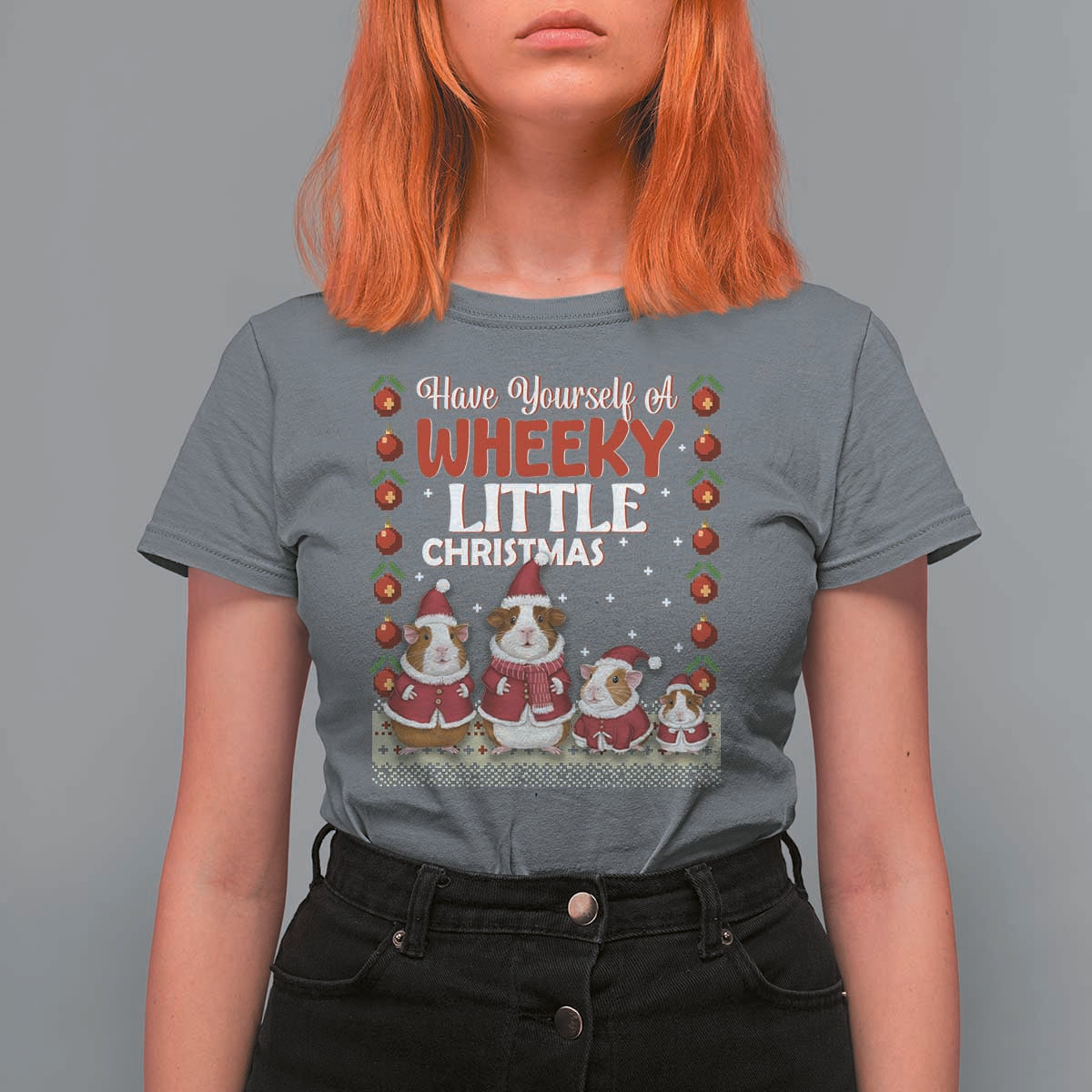 Christmas Guinea Pig Lover T Shirt For Women Have Yourself A Wheeky Little - Wonder Print Shop