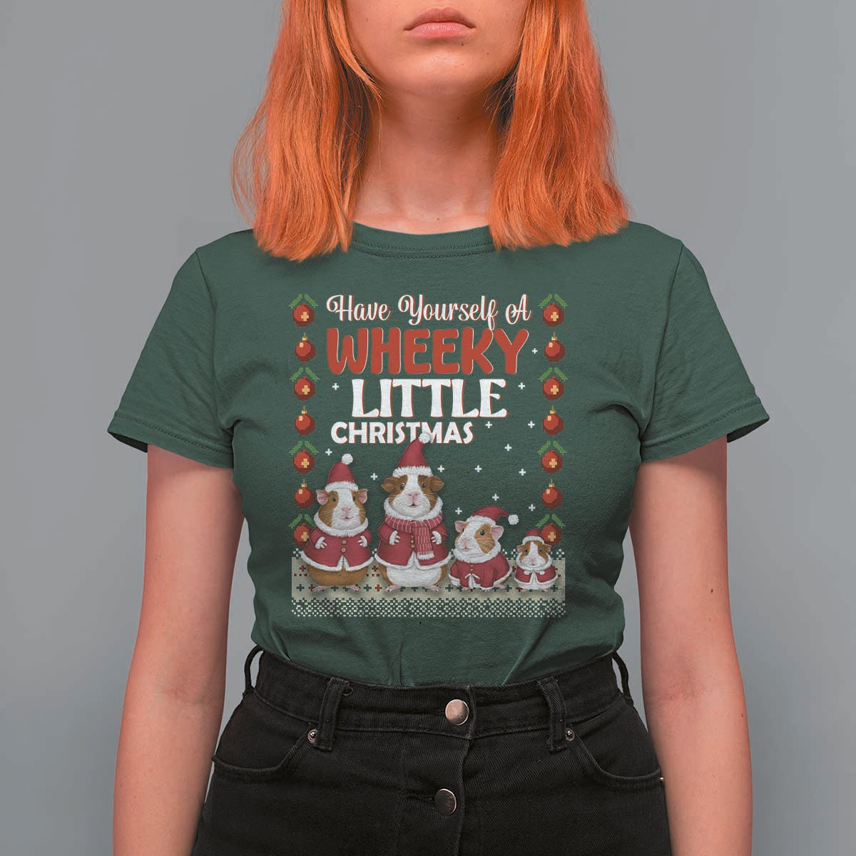 Christmas Guinea Pig Lover T Shirt For Women Have Yourself A Wheeky Little - Wonder Print Shop