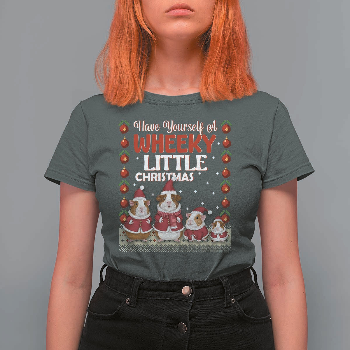 Christmas Guinea Pig Lover T Shirt For Women Have Yourself A Wheeky Little - Wonder Print Shop