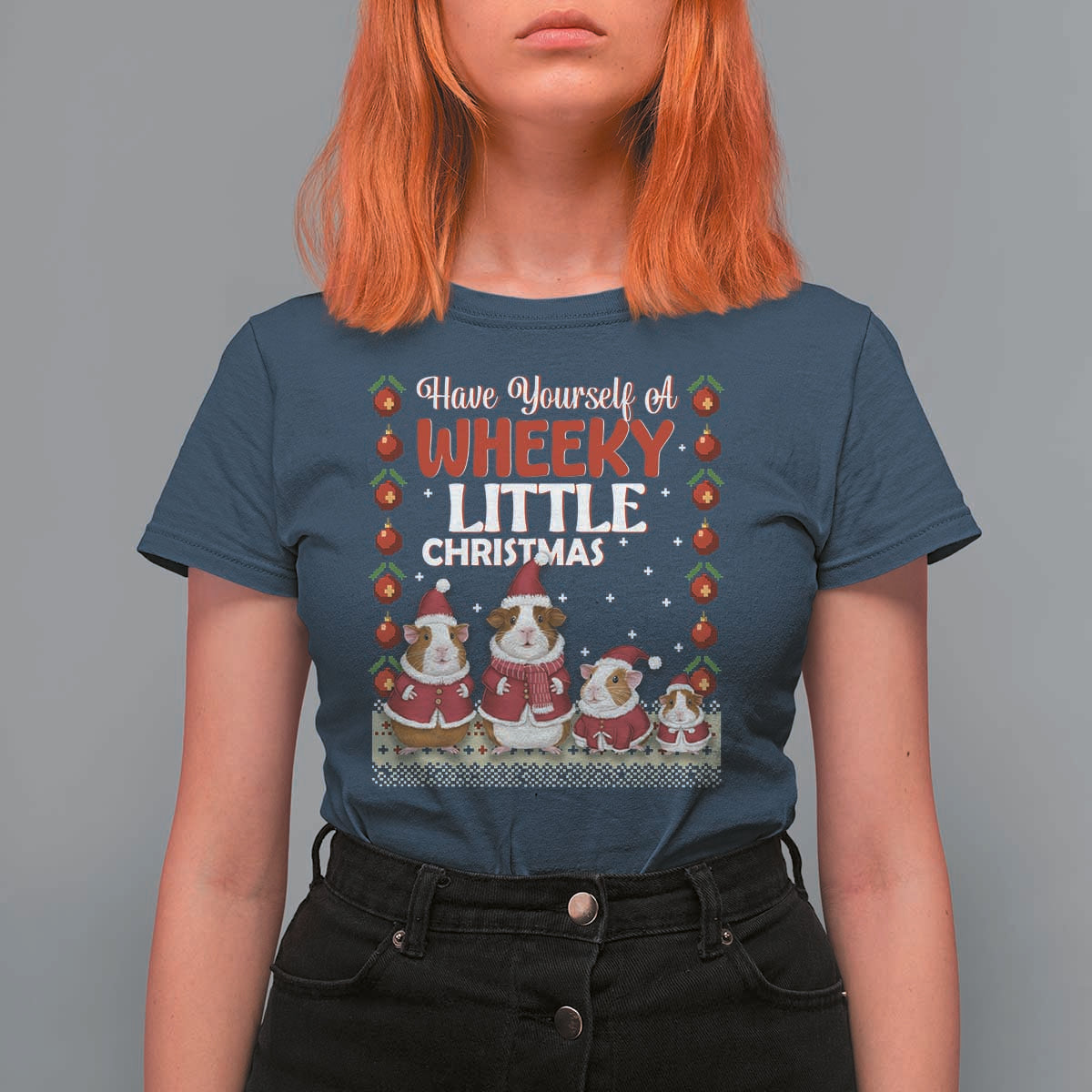 Christmas Guinea Pig Lover T Shirt For Women Have Yourself A Wheeky Little - Wonder Print Shop