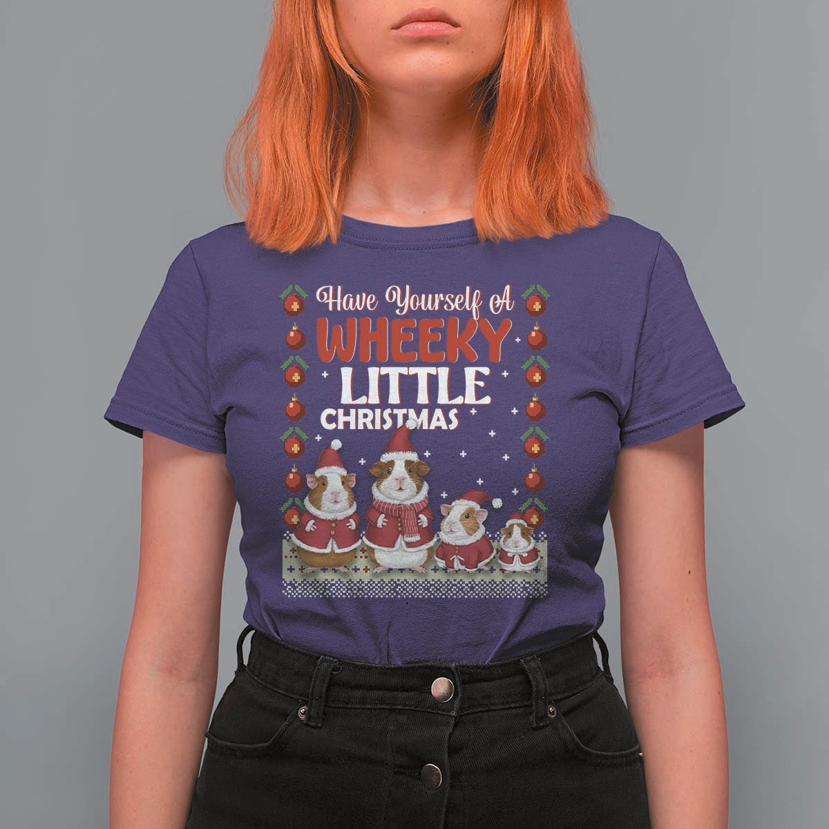 Christmas Guinea Pig Lover T Shirt For Women Have Yourself A Wheeky Little - Wonder Print Shop