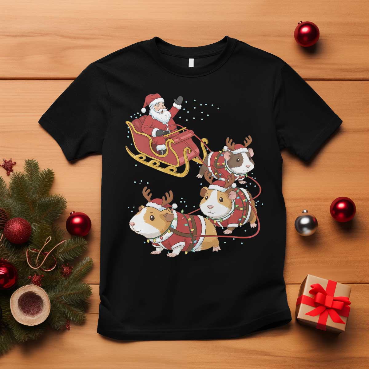 Funny Christmas Guinea Pig Lover Gift T Shirt Santa Pig Sleigh Crew - Wonder Print Shop