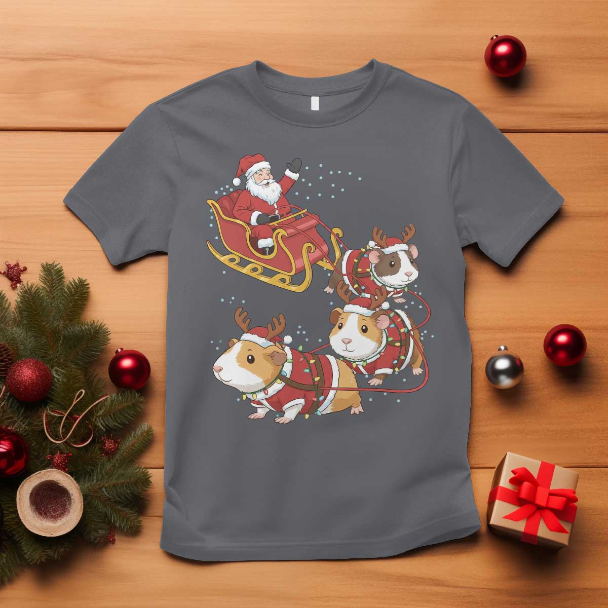 Funny Christmas Guinea Pig Lover Gift T Shirt Santa Pig Sleigh Crew - Wonder Print Shop