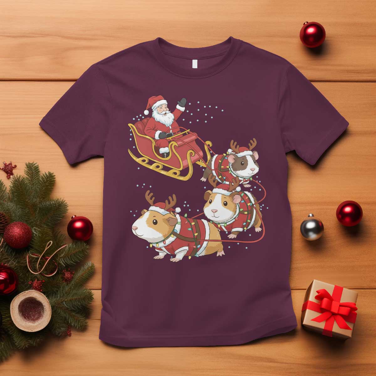Funny Christmas Guinea Pig Lover Gift T Shirt Santa Pig Sleigh Crew - Wonder Print Shop