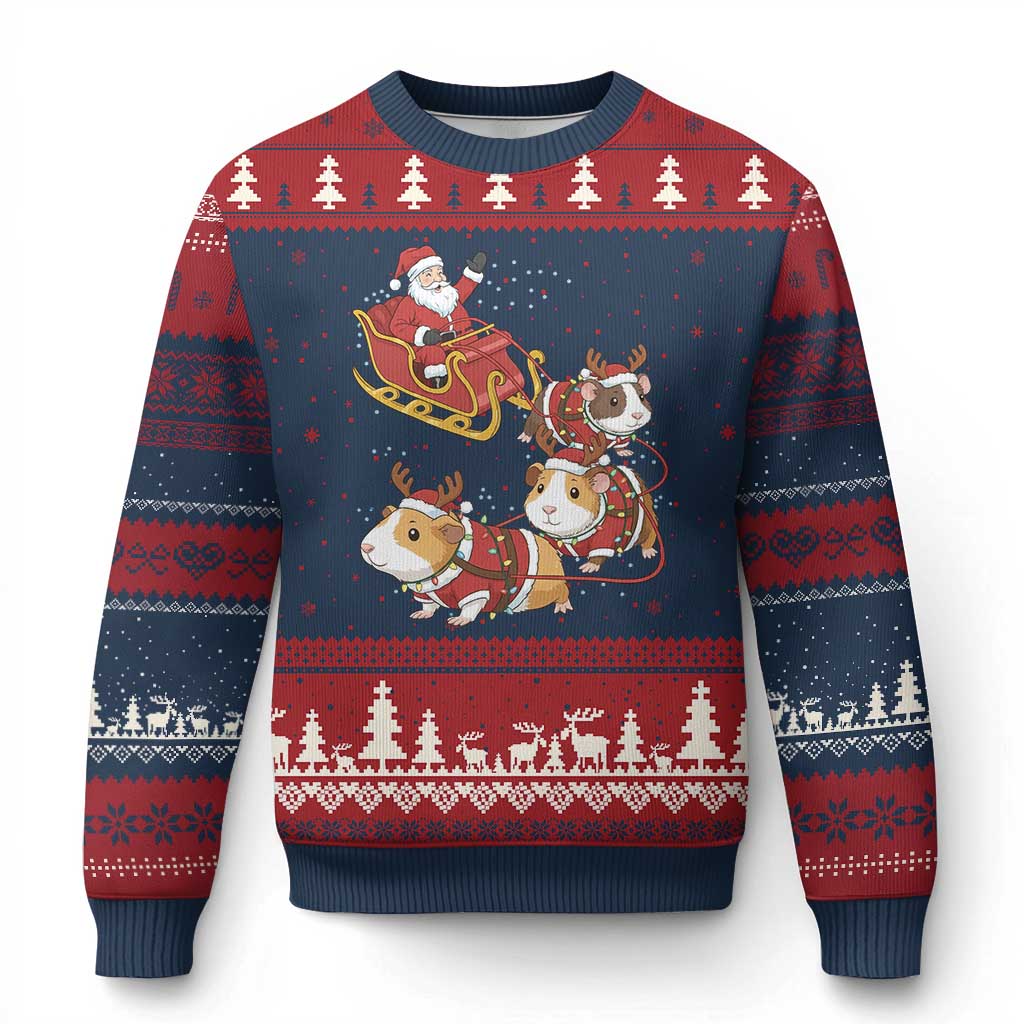 Funny Christmas Guinea Pig Lover Gift Ugly Christmas Sweater Santa Pig Sleigh Crew - Wonder Print Shop