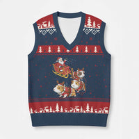 Funny Christmas Guinea Pig Lover Gift V-Neck Knit Sweater Vest Santa Pig Sleigh Crew - Wonder Print Shop