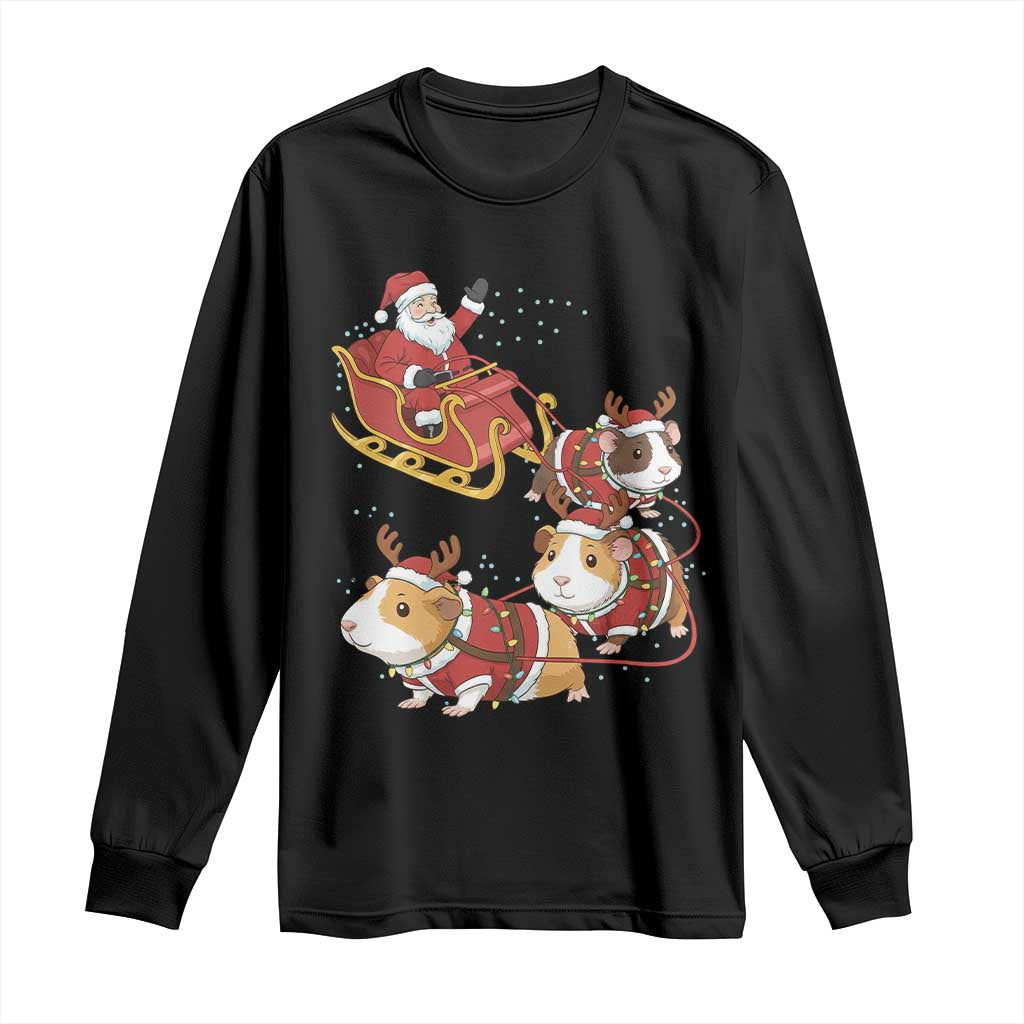 Funny Christmas Guinea Pig Lover Gift Long Sleeve Shirt Santa Pig Sleigh Crew - Wonder Print Shop