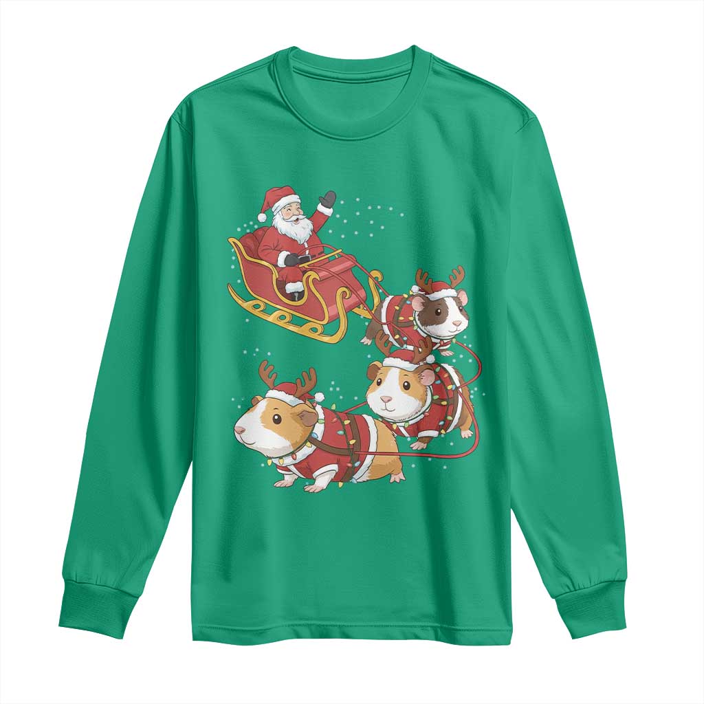 Funny Christmas Guinea Pig Lover Gift Long Sleeve Shirt Santa Pig Sleigh Crew - Wonder Print Shop
