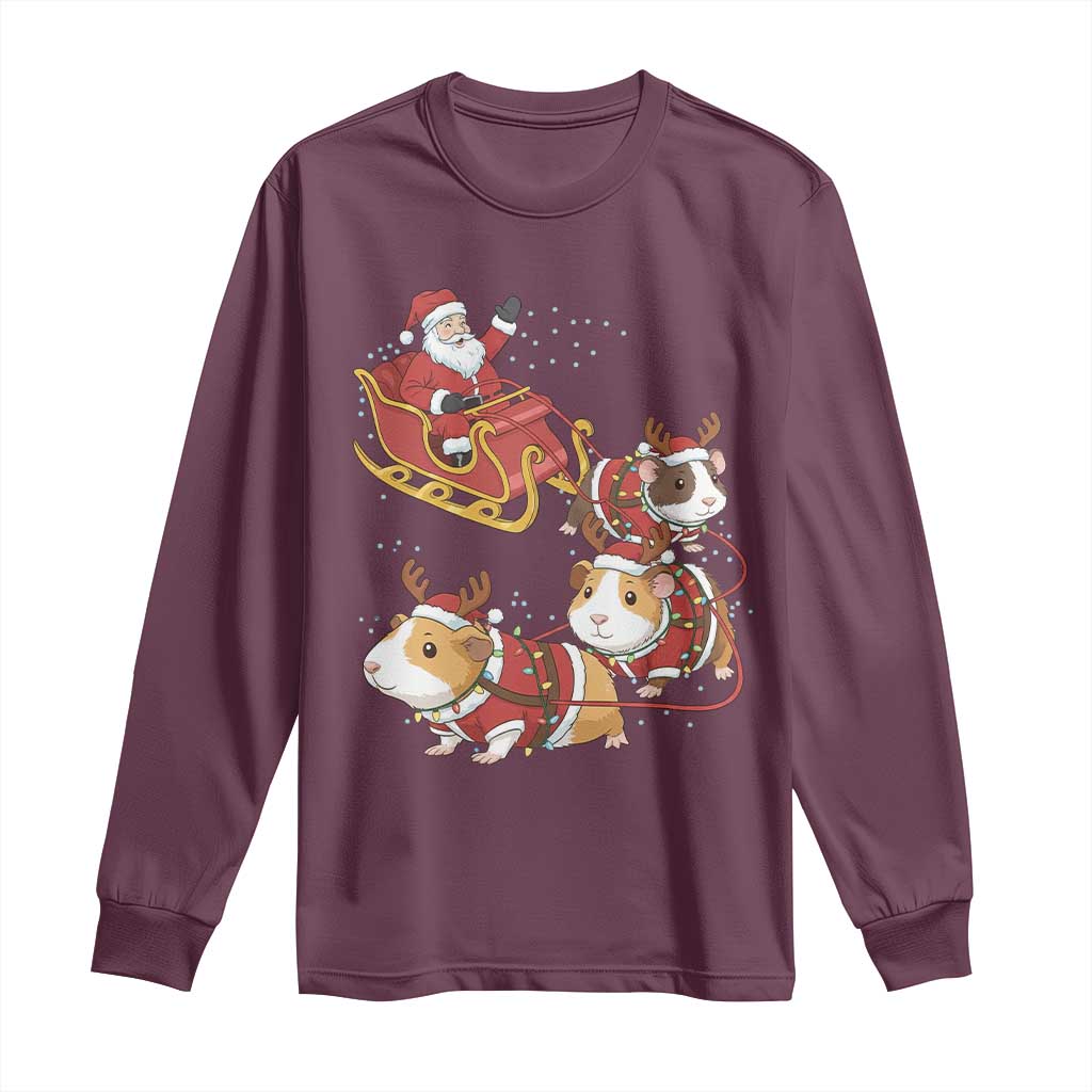 Funny Christmas Guinea Pig Lover Gift Long Sleeve Shirt Santa Pig Sleigh Crew - Wonder Print Shop