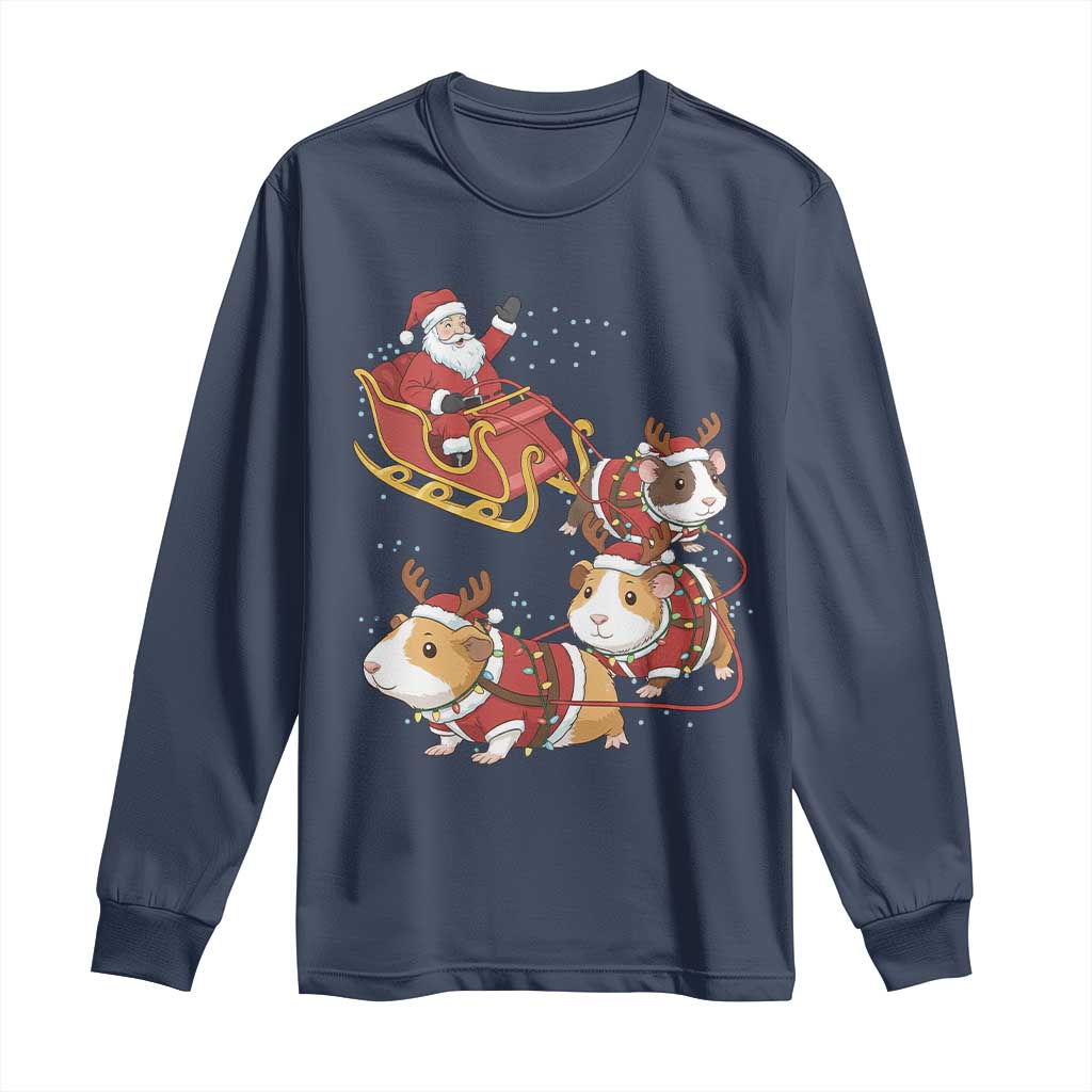 Funny Christmas Guinea Pig Lover Gift Long Sleeve Shirt Santa Pig Sleigh Crew - Wonder Print Shop